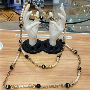 Dolce & Gabbana Long Gold Chain Necklace with Black and Cream Beads